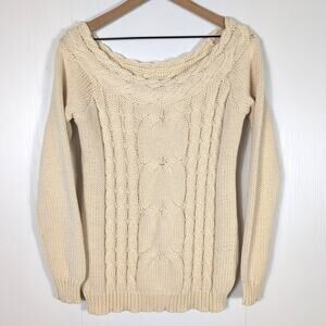 Cbrand Women’s Cable Knit Sweater Size S Tan Beige Long Sleeve Pullover Knitwear